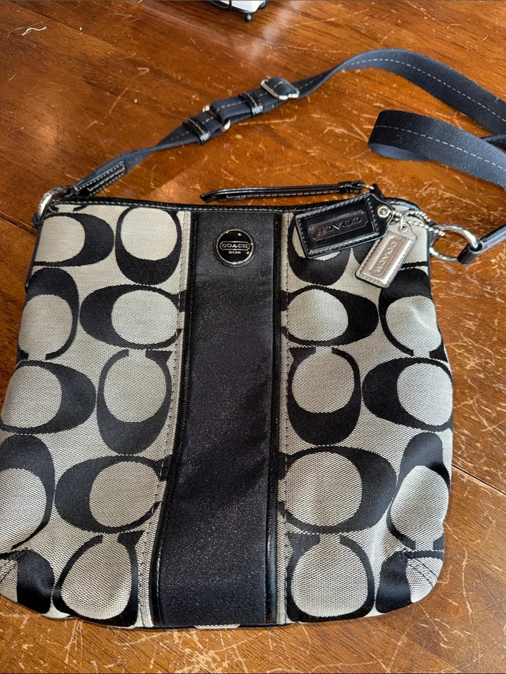 Coach Black and Cream Signature Crossbody